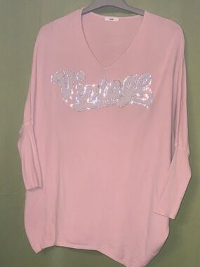 Light Pink 'Vintage' Sequin V-Neck Sweater